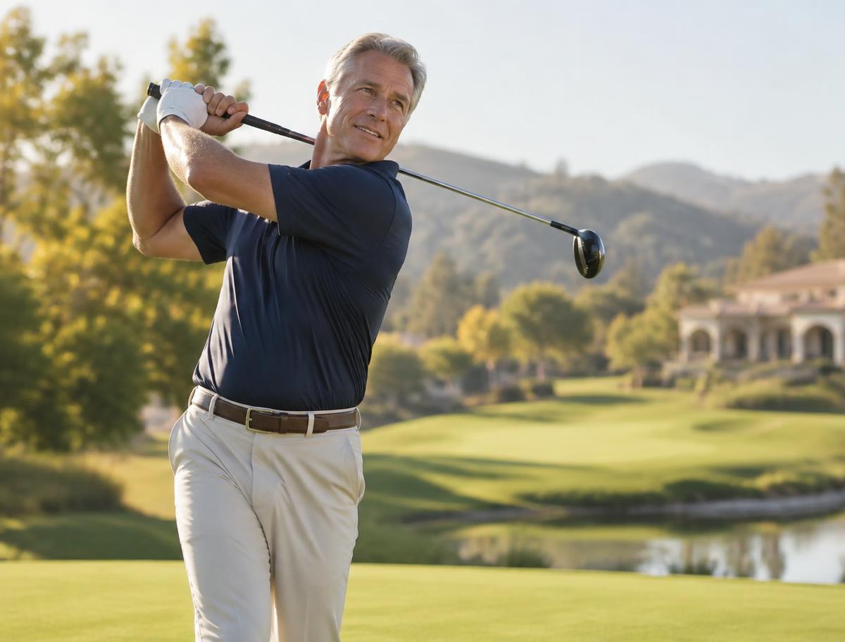 Man in his sixties golfing